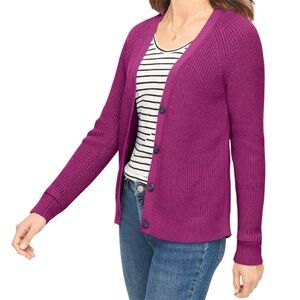 TALBOTS Plus Chunky Knit Button Front Cardigan Raspberry Pink 2X